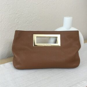 MICHAEL Michael Kors Brown Clutch with Gold Handle